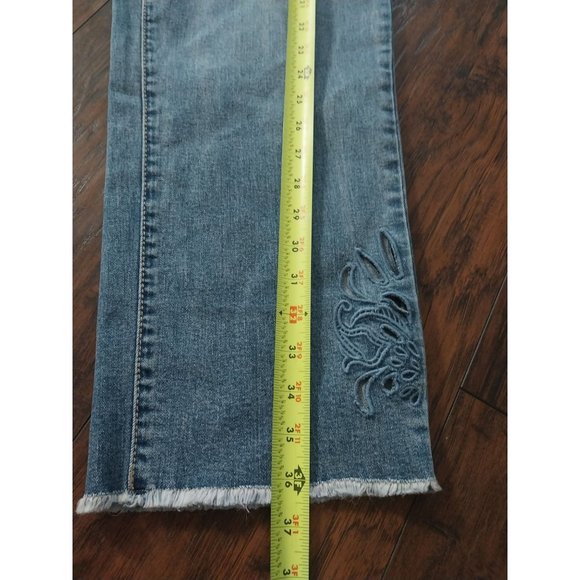 Seven7 Jeans Retro-Denim Ankle Straight Vintage Embroidered Cut Out Leg Sz 12 - Picture 15 of 15